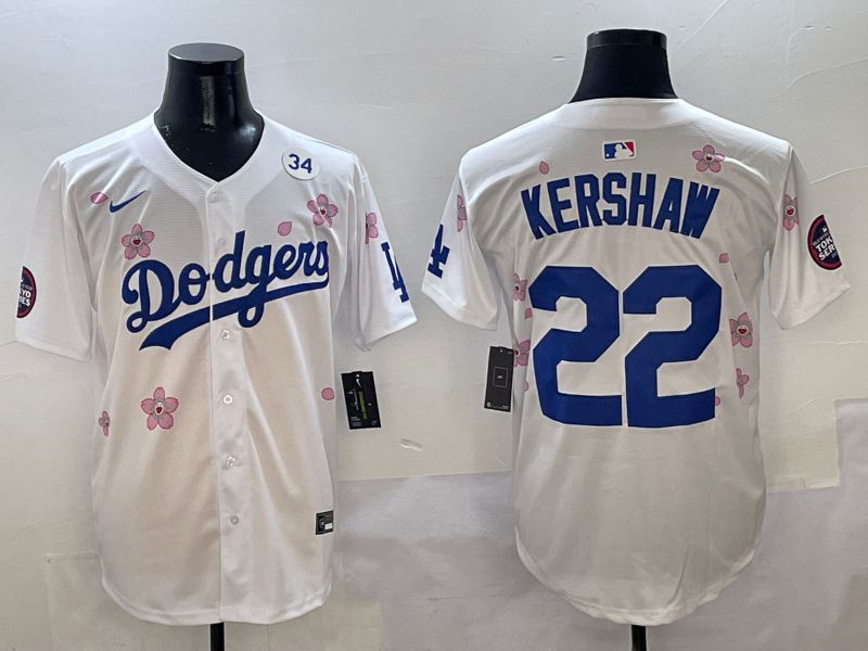 Men Los Angeles Dodgers #22 Kershaw White Sakura Edition 2025 Nike MLB Jersey style 7->los angeles dodgers->MLB Jersey